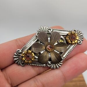 Vintage 1940s Floral Brooch with Silver and Gold Accents